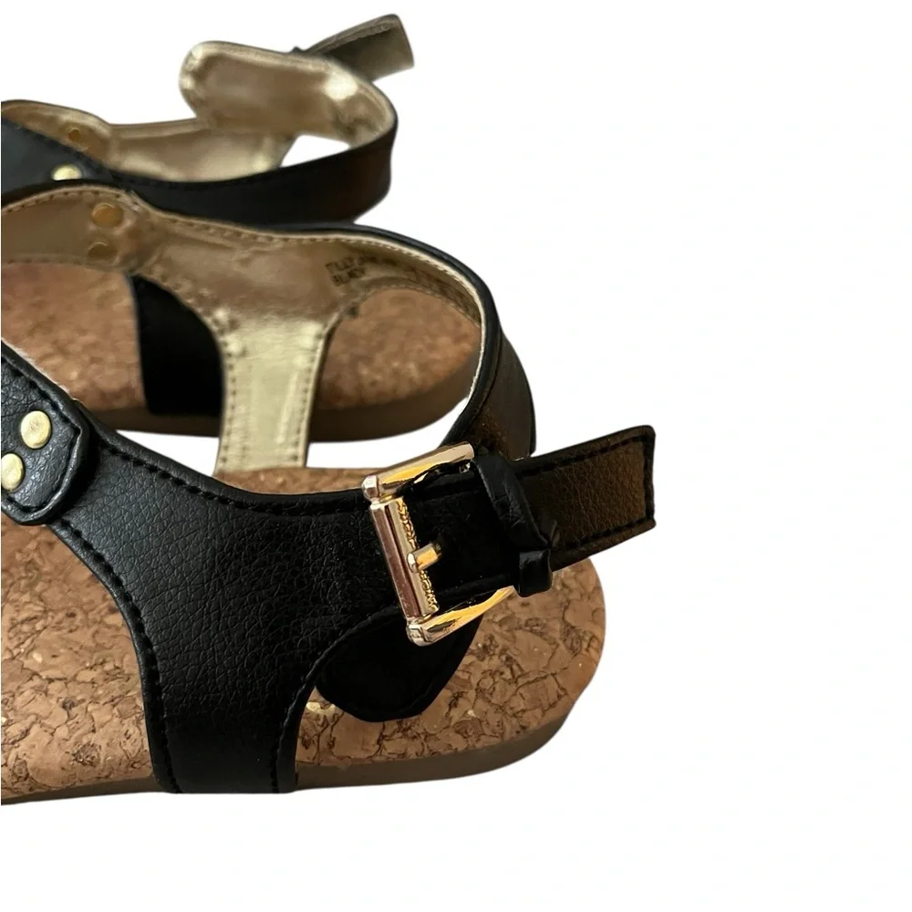 Michael‎ Kors Girls Tilly Jane Sandals | Size 2 | Black & Gold Cork Flat